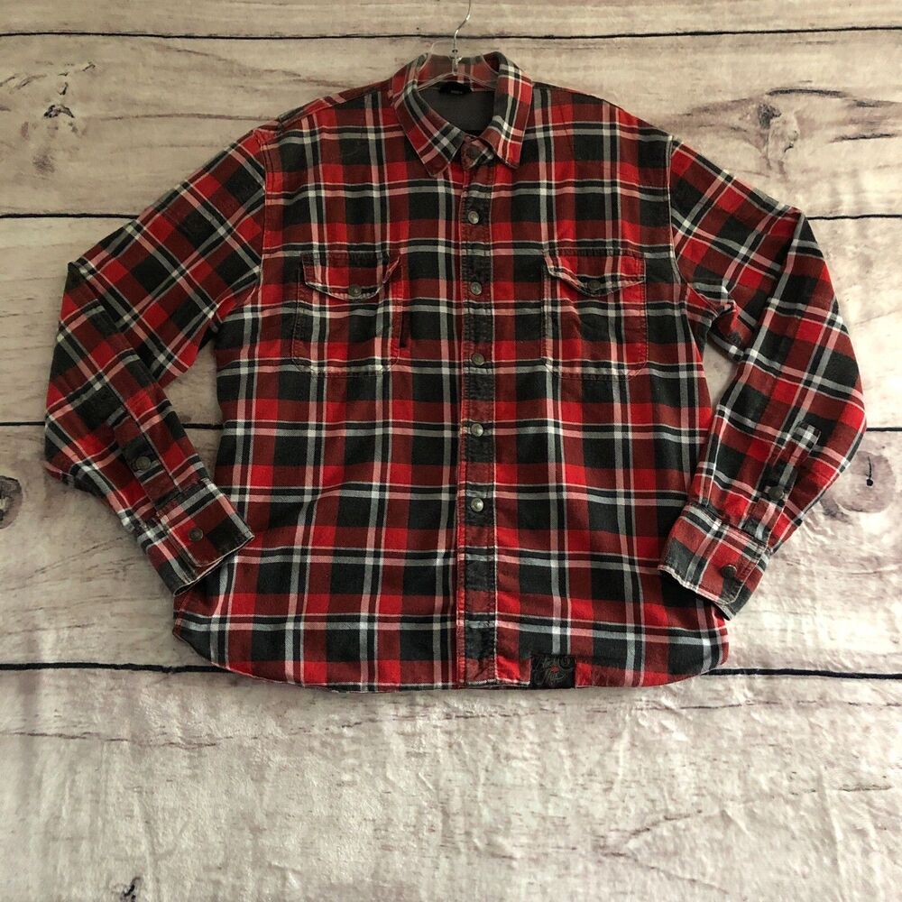 Speed & Strength Flannel Jacket S Mens Red Plaid Drop Out Moto Zip Shacket
